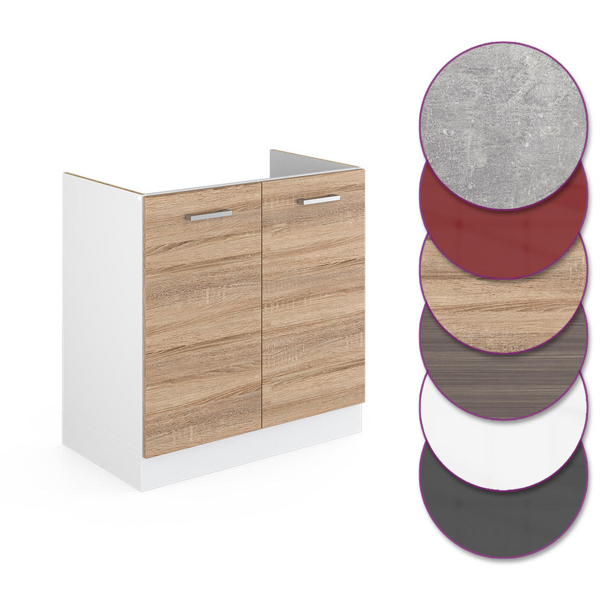 SPÜLENUNTERSCHRANK R-Line Sonoma 80 cm ohne AP - Weiß/Sonoma Eiche, Holzwerkstoff (80/81.6/46cm) - Vicco