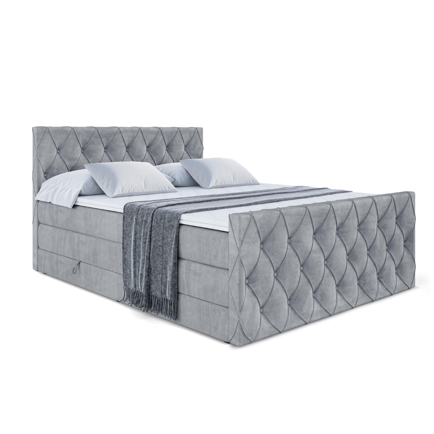 BOXSPRINGBETT AMAY-Z KING - 200x200 - H3/H4 - Grau - Grau, Holzwerkstoff (200/200cm) - ALTDECOR