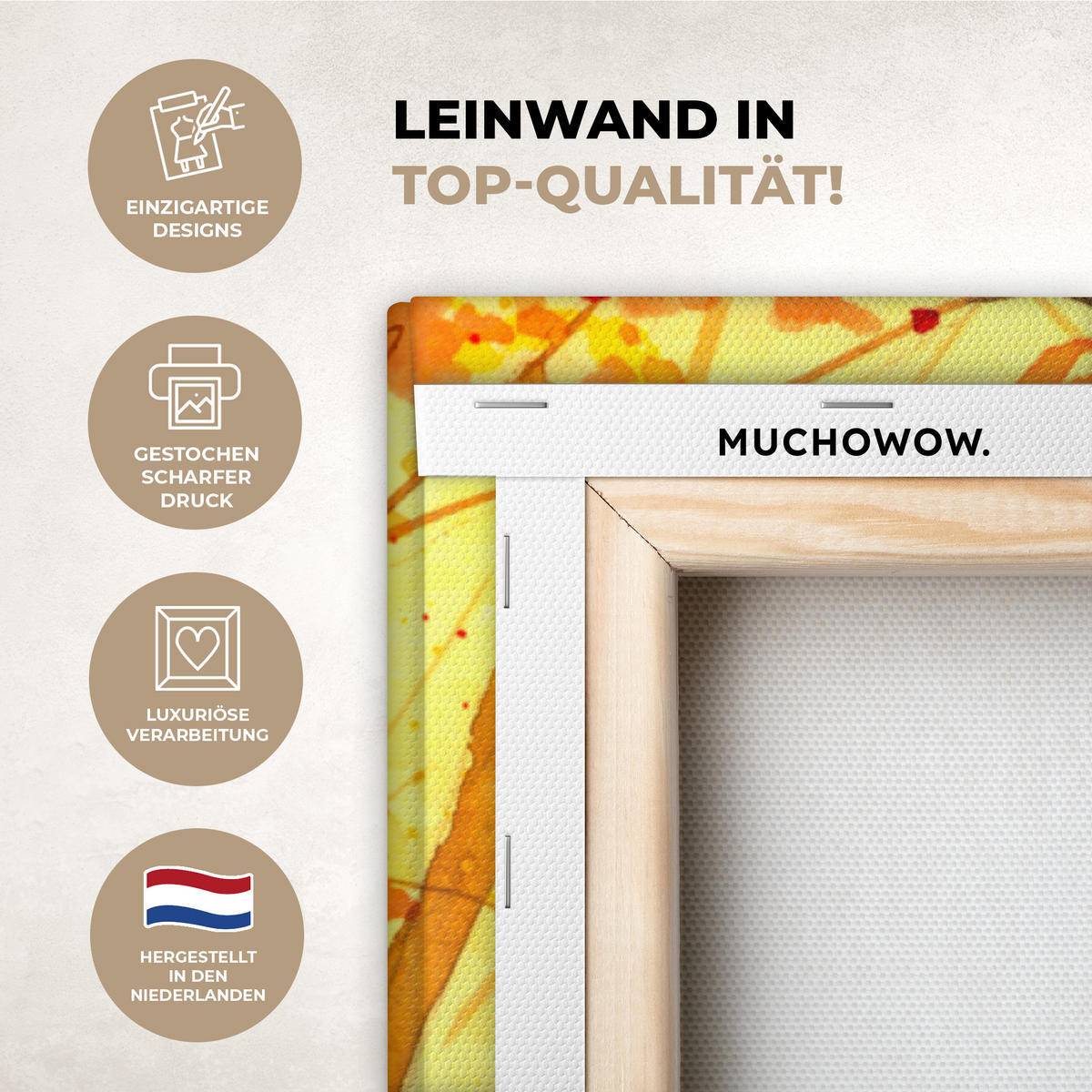 LEINWANDBILD Natur - Ölfarbe - Hirsche - Tiere - Herbst - Orange Deko Groß 90x140 cm - Orange, Textil (90/140cm) - MuchoWow