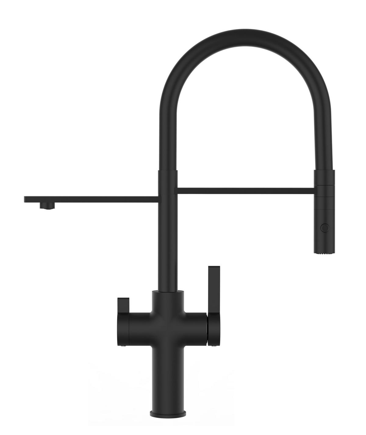 NIEDERDRUCK-3-WEGE-KÜCHENARMATUR, Schwarz Matt, 2-Strahl-Brause - Schwarz, Metall (20.61/48/20.61cm) - VIZIO