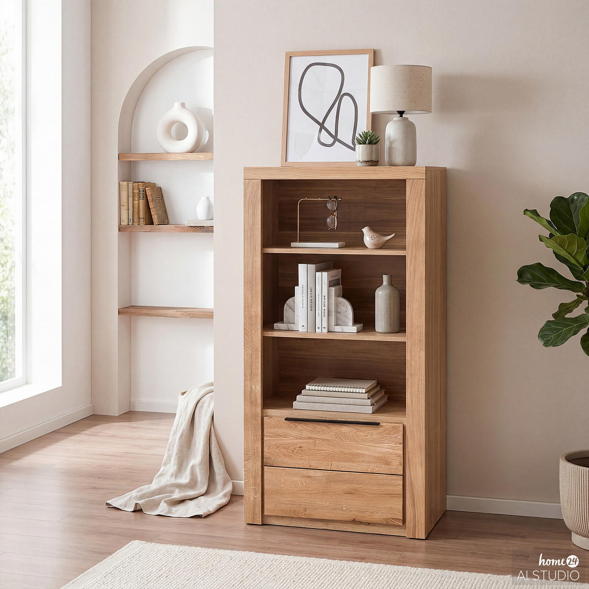 REGAL - Eiche teilmassiv - Eiche / Eiche Dekor - Schwarz/Braun, Holz/Holzwerkstoff (70/141/40cm) - home24