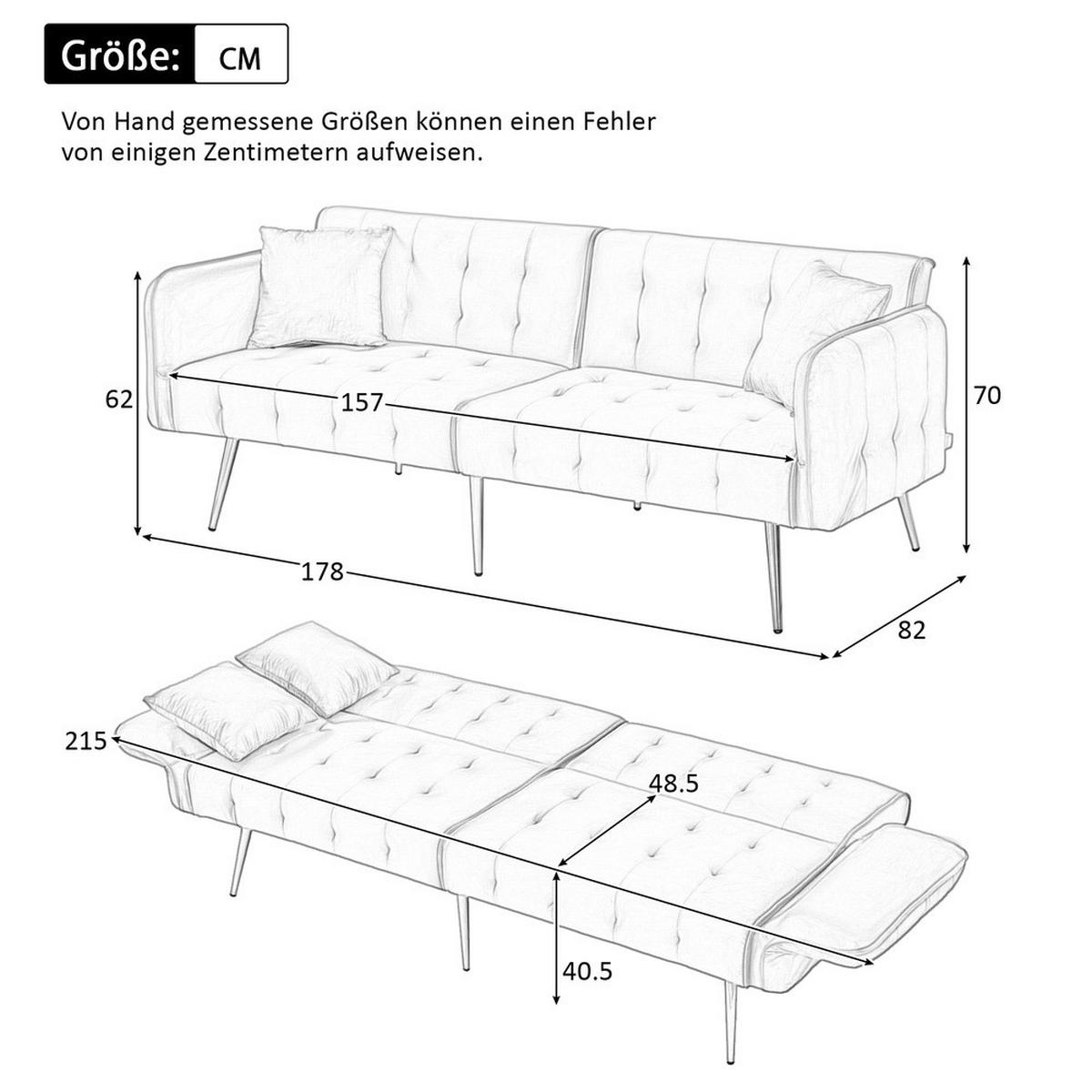SOFA Zweisitzer Sofabett Velours Verstellbare Lehne Großzügig Schlaffunktion - Weiß, Holz (89.92/18.03/80.52cm) - FLIEKS