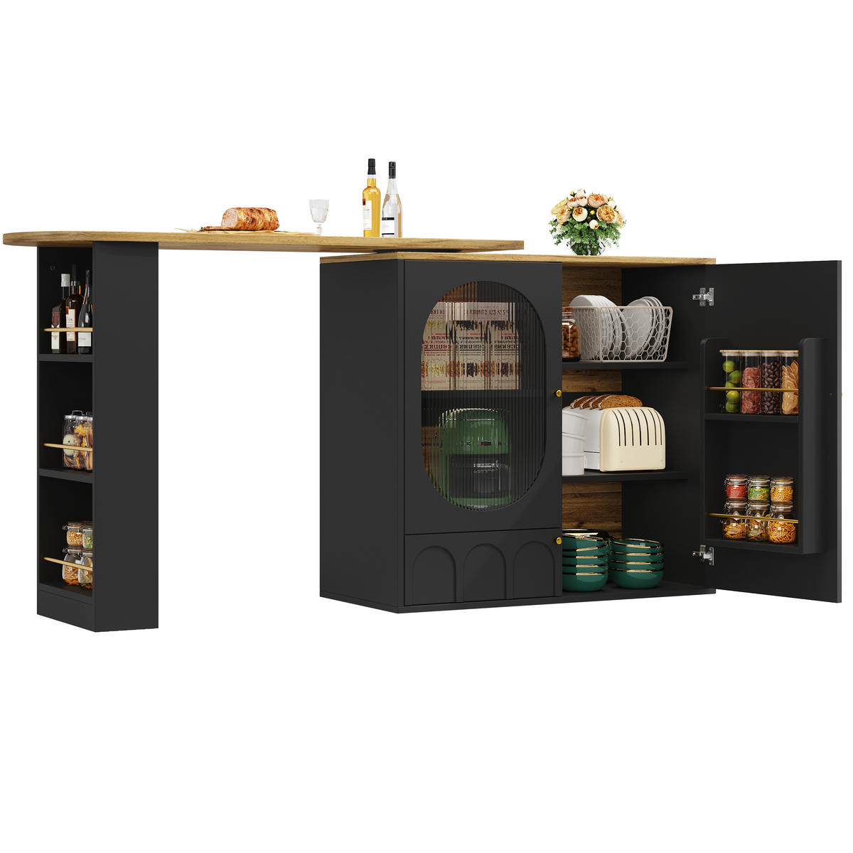 BARTISCH 360° 138x39x102cm 3 Türen Stauraum Schwarz - Schwarz, Metall (73/137.9/92.5cm) - FLIEKS