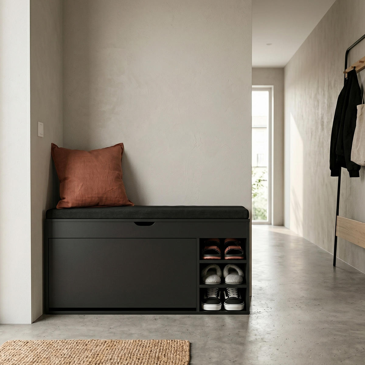 SCHUHSCHRANK mit Sitzfläche Gradia 100/34/53 cm - Schwarz, Holzwerkstoff (34/53/100cm) - BOXIMO