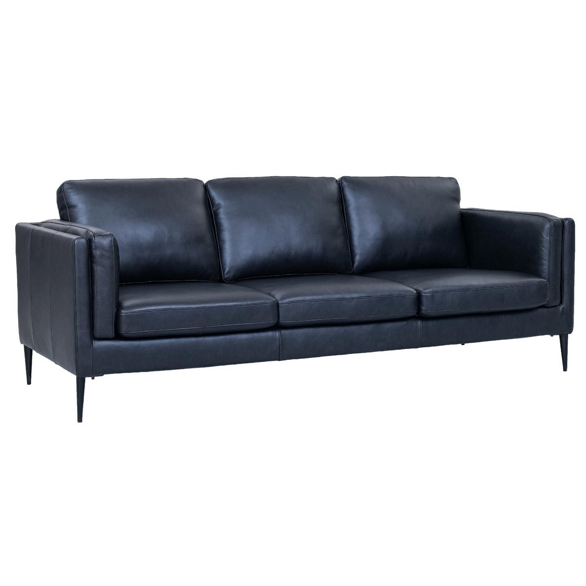 DREISITZER-SOFA Echtleder Schwarz - Schwarz, Leder/Metall (220/83/88cm) - Furnhouse
