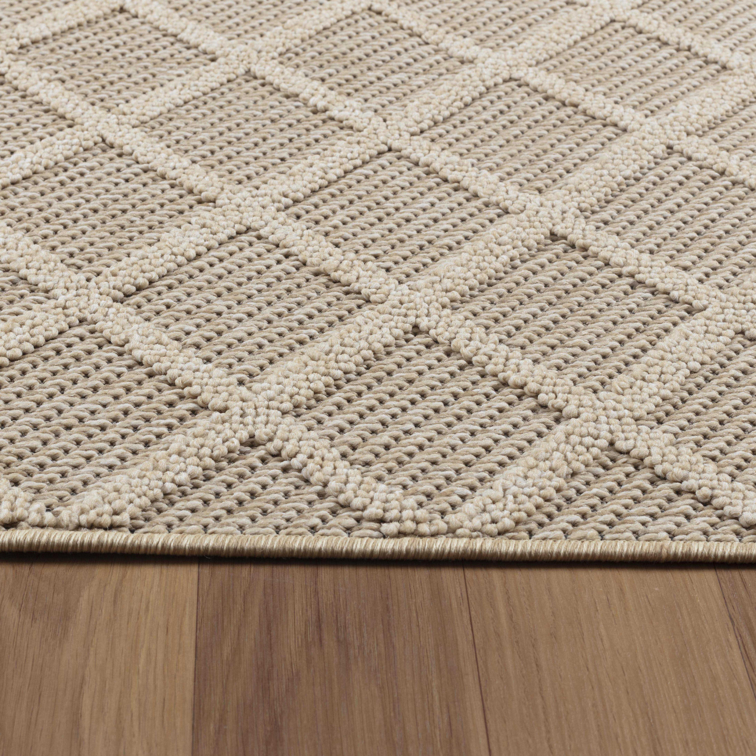 TEPPICH Outdoor Flachgewebe Rauten-Muster Polypropylen Balkon Beige Läufer 80x250 - Beige, Textil (80/250cm) - KADIMA DESIGN