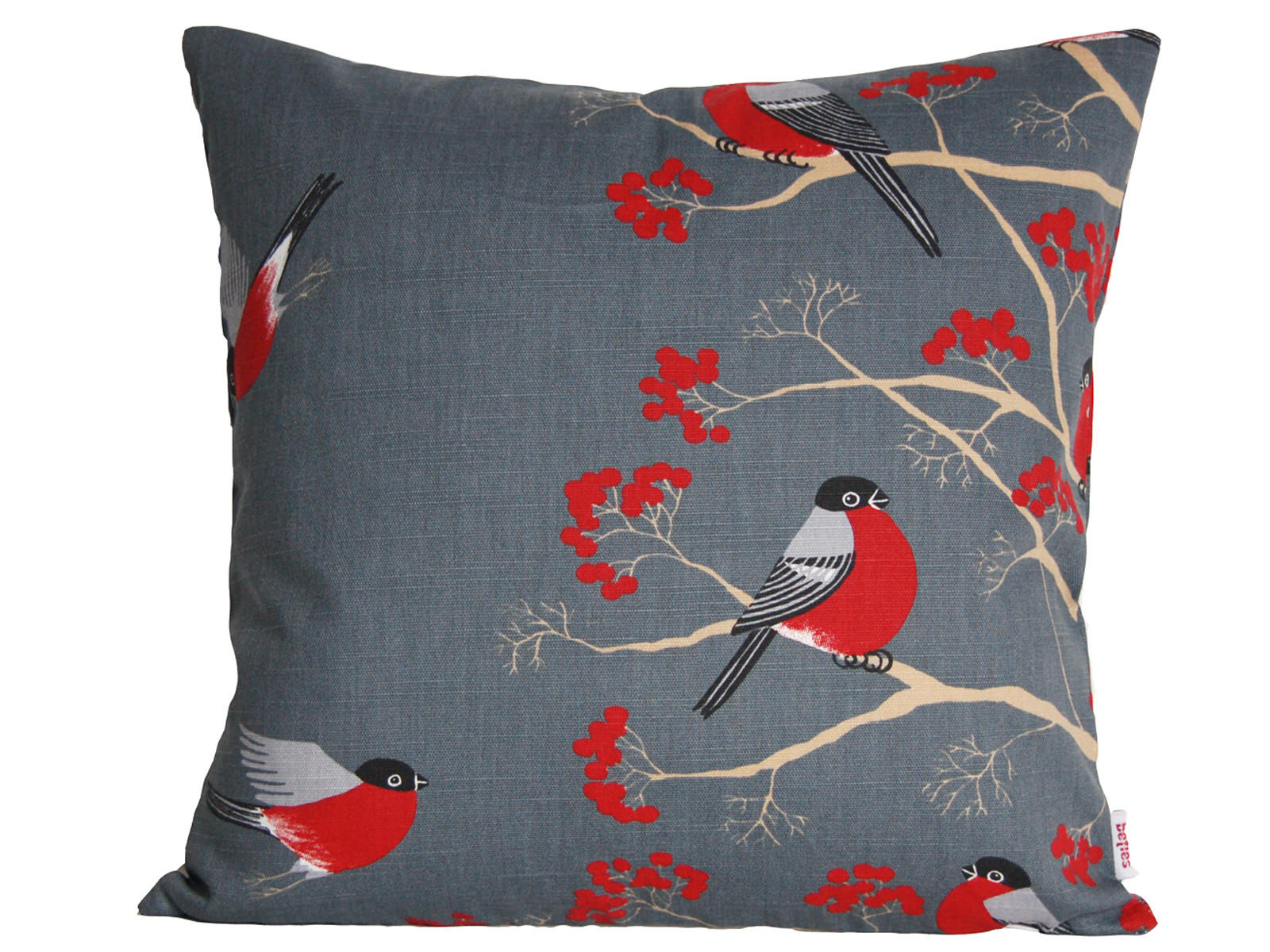 KISSENHÜLLE Beeren Vögel Baumwolle stone 40/40 cm - Grau, Textil (40/40cm) - beties Heimtextil