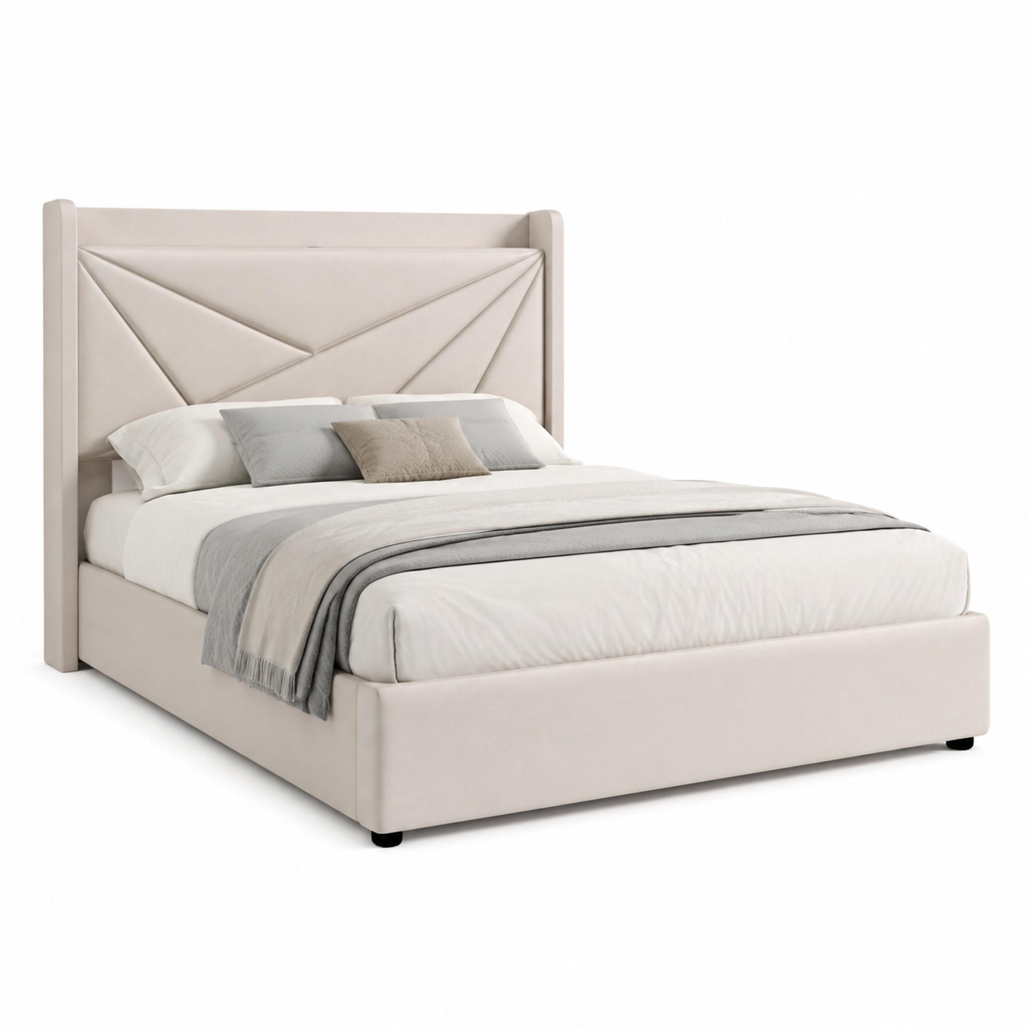 BETT mit Bettkasten und USB/Typ-C 90x200 cm Beige inkl. Matratze - Beige, Metall (90/200cm) - Meubliv