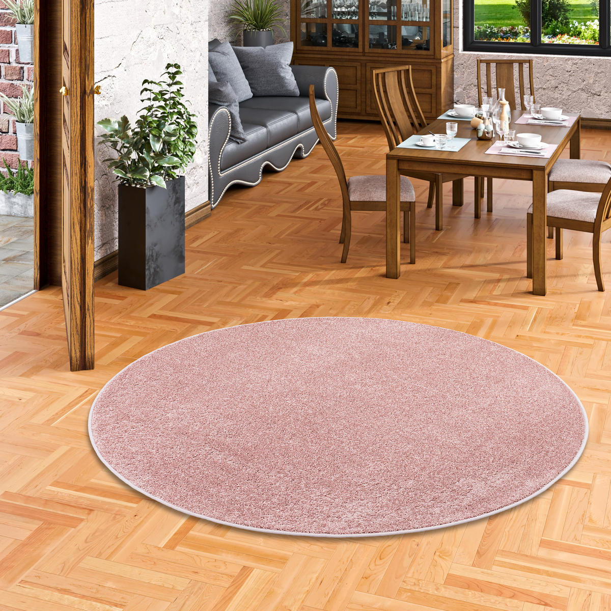 HOCHFLOR VELOURS TEPPICH LUNA RUND - Rosa, Textil (100/100cm) - Snapstyle
