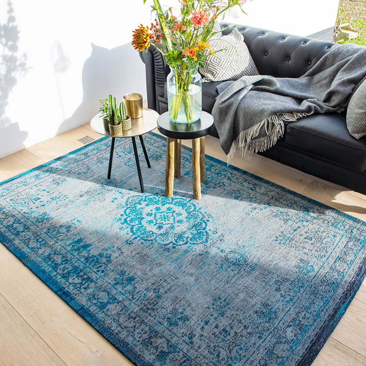 TEPPICH Grey Turquoise Fading World Medallion 170/240 cm - Blau, Naturmaterialien/Textil (170/240cm) - Louis De Poortere