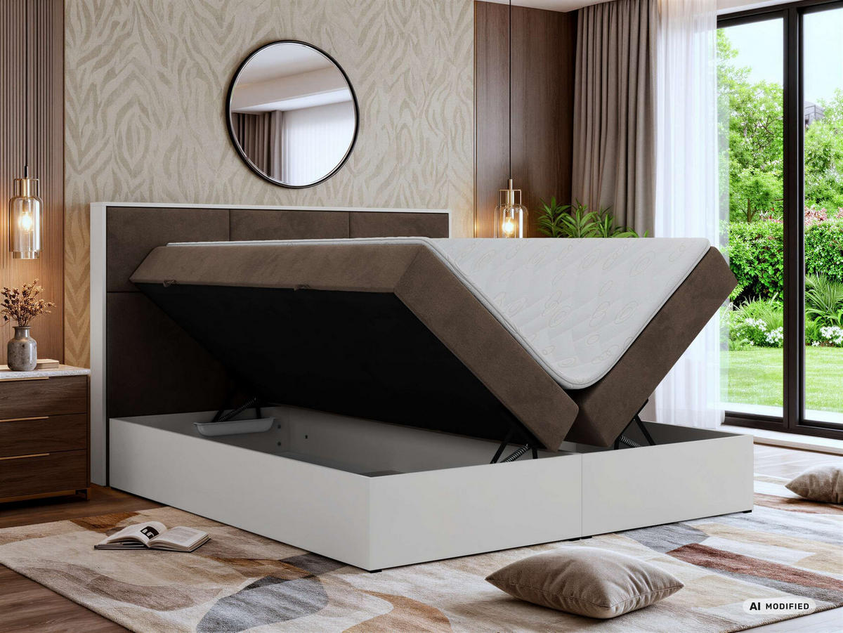KONTINENTÁLNÍ POSTEL DELVIT 140/200 - Hnědá Samet - Topper Visco - H3 - černá/hnědá, textil/plast (140/200cm) - MKS