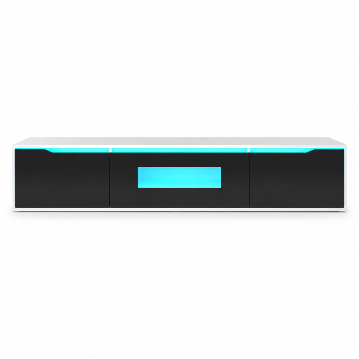TV-LOWBOARD hängend zur Wandmontage mit LED, Hochglanz, modern - Schwarz, Holz (180/35/30cm) - PARAFTA HOME