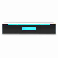TV-LOWBOARD hängend zur Wandmontage mit LED, Hochglanz, modern - Schwarz, Holz (180/35/30cm) - PARAFTA HOME