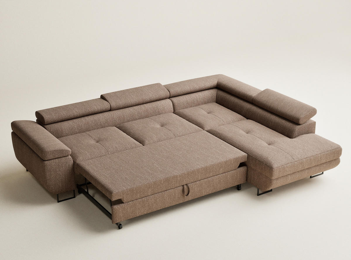 ECKSOFA MIT SCHLAFFUNKTION Concord Hellbraun Webstoff - Hellbraun/Schwarz, Holz/Holzwerkstoff (277/203cm) - Maison de Reve
