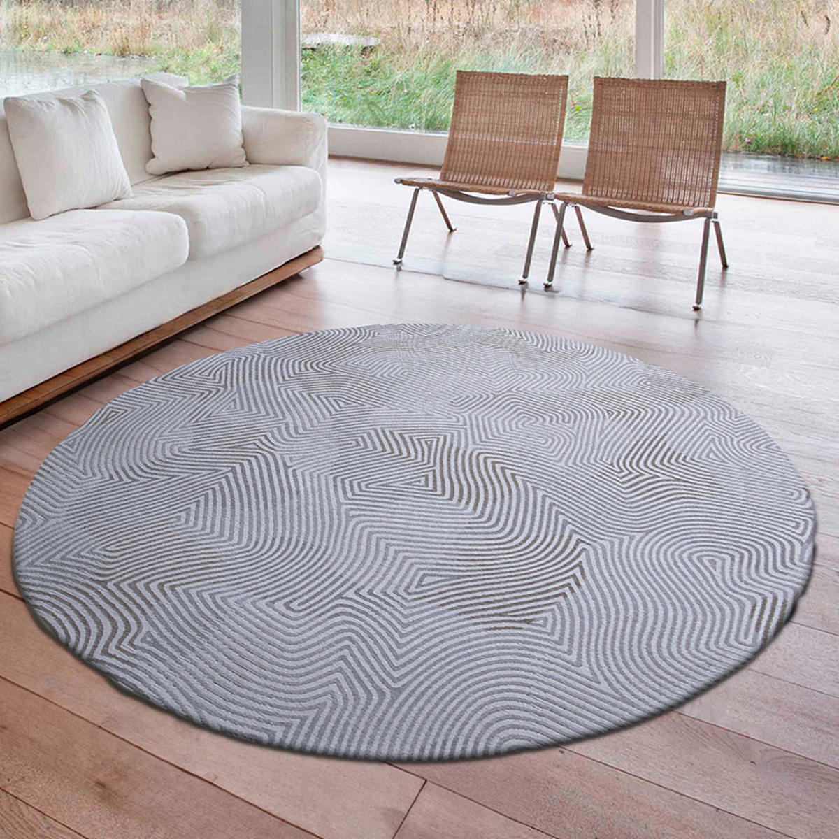 TEPPICH Oyster White Meditation Coral 140/140 cm - Grau, Kunststoff/Textil (140/140cm) - Louis De Poortere