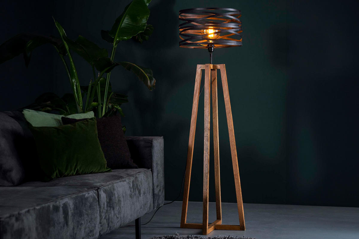 STEHLAMPE DALIAN Schwarz Holz - Schwarz, Holz (41/41/135cm) - KAWOLA