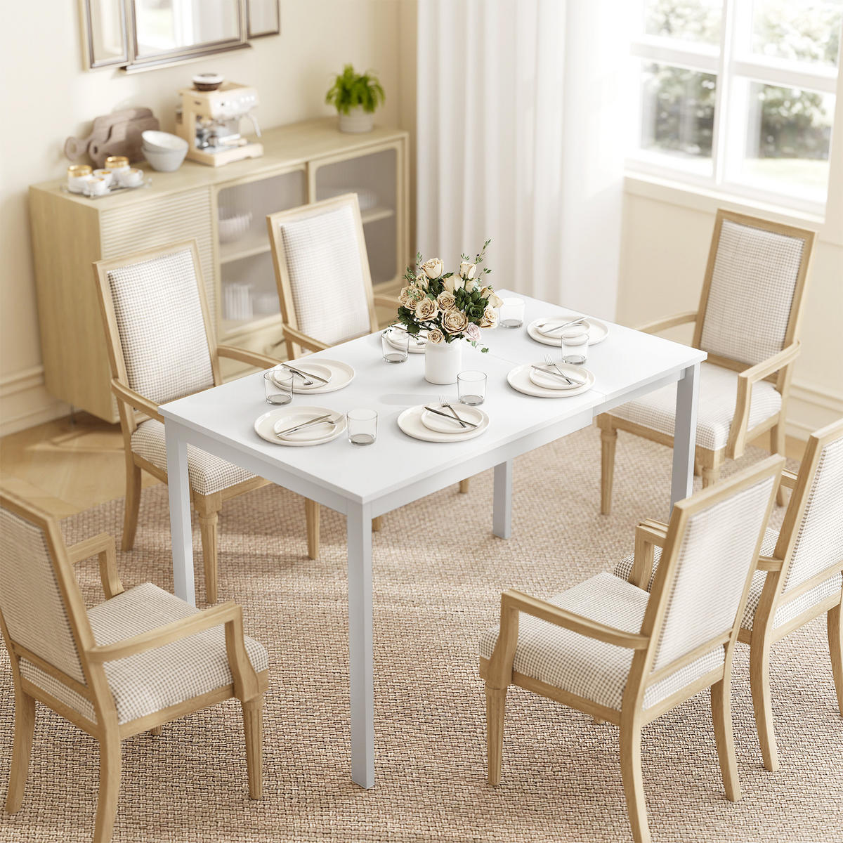 AUSZIEHBARER-ESSTISCH MDF Stahl Weiß - Weiß, Holzwerkstoff/Metall (120/70/74cm) - HOMCOM