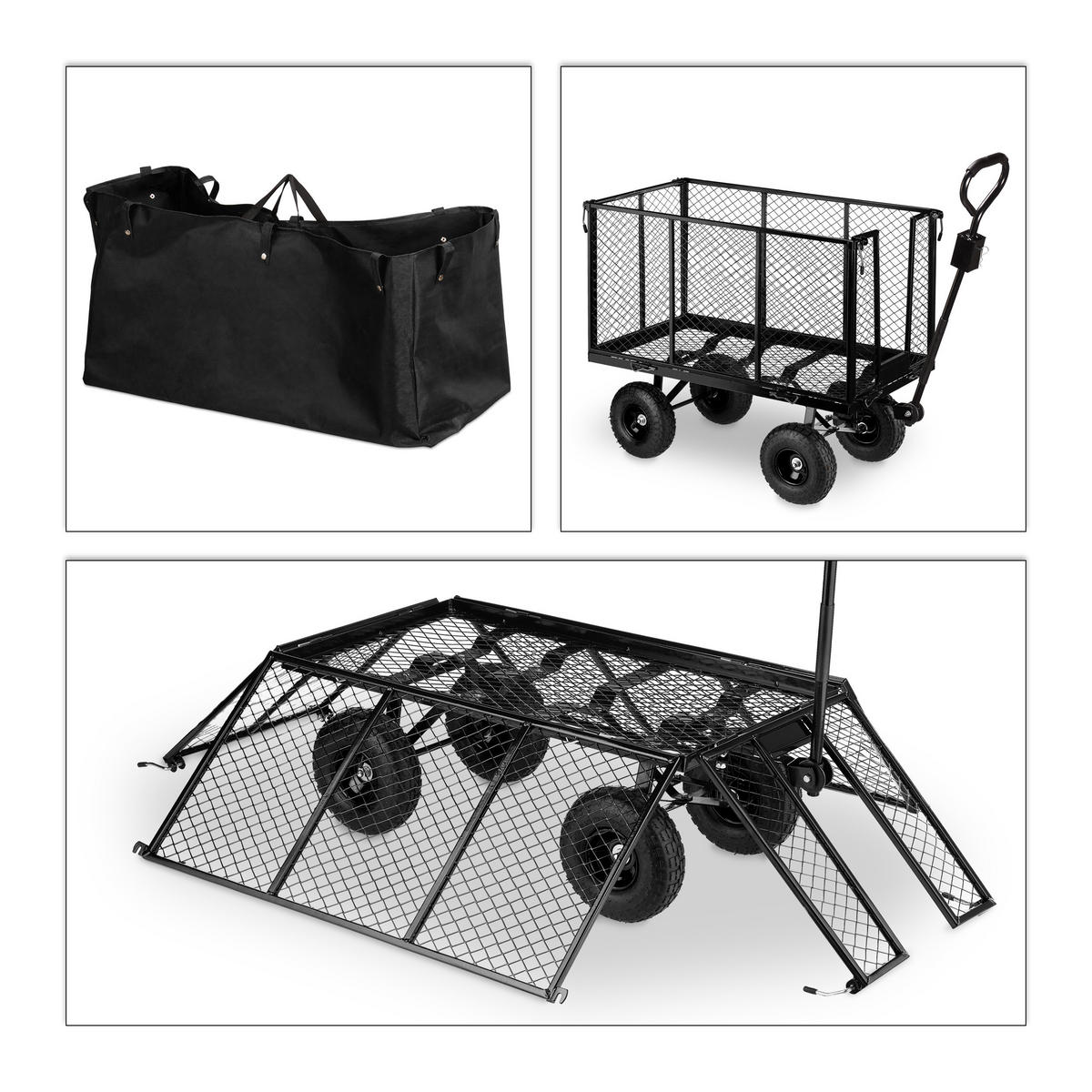 HANDWAGEN - Schwarz, Kunststoff/Metall (51/83/110cm) - Relaxdays