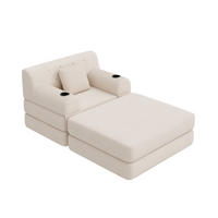 SCHLAFSOFA mit Hocker und Liegefunktion aus Cord mit Getränkehaltern und Seitentaschen in Beige - Beige, Textil (191/60/162cm) - EVRYAE