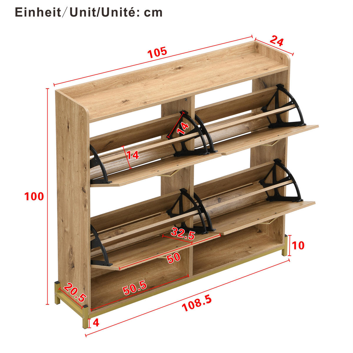 SCHUHSCHRANK in Holzoptik mit 4 Klappen, Schuhkipper für Flur und Diele - Naturfarben, Holz (108/100/24cm) - PARAFTA HOME