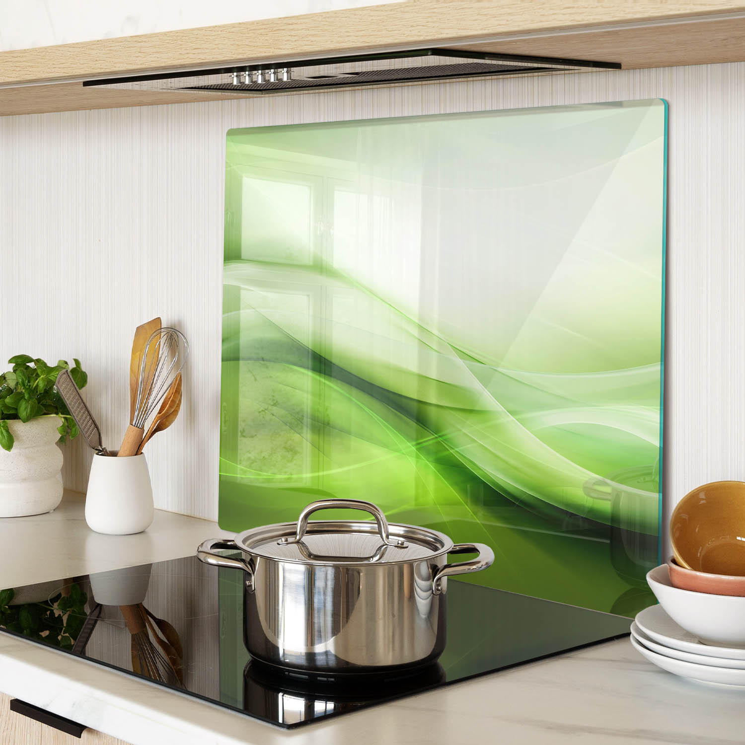 GLASPLATTE 60x52 cm Grüne Wellen - Grün, Glas (60/0.4/52cm) - TULUP