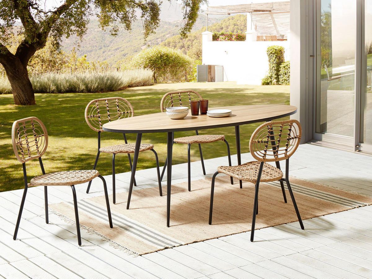 GARTENSTUHL 4er-Set PE Rattan natürlich Pratello - Naturfarben, Kunststoff (48/86/57cm) - Beliani