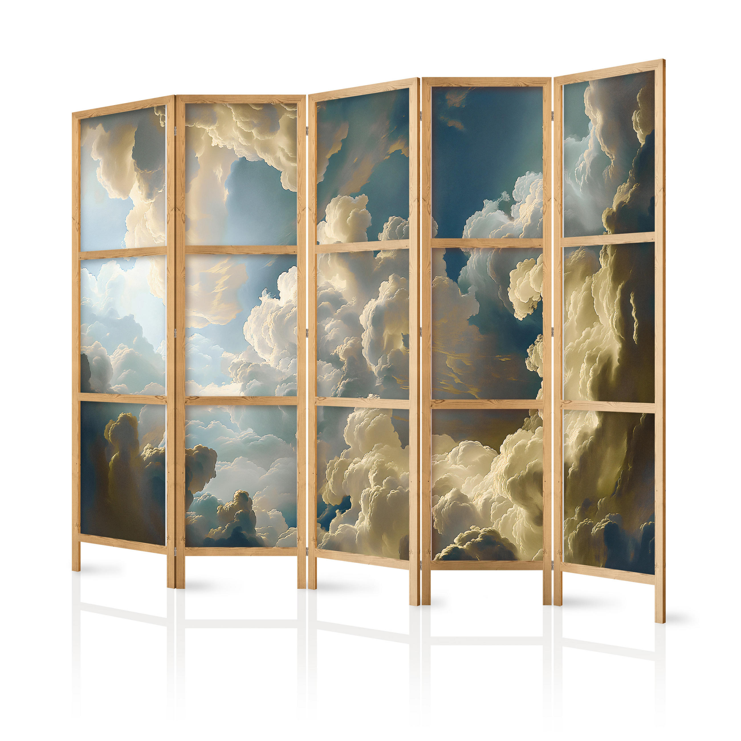 PARAVENT Japanischer 5-tlg 225x172 cm Malerische Wolken - Multicolor, Holz/Textil (225/172/3cm) - Muralo
