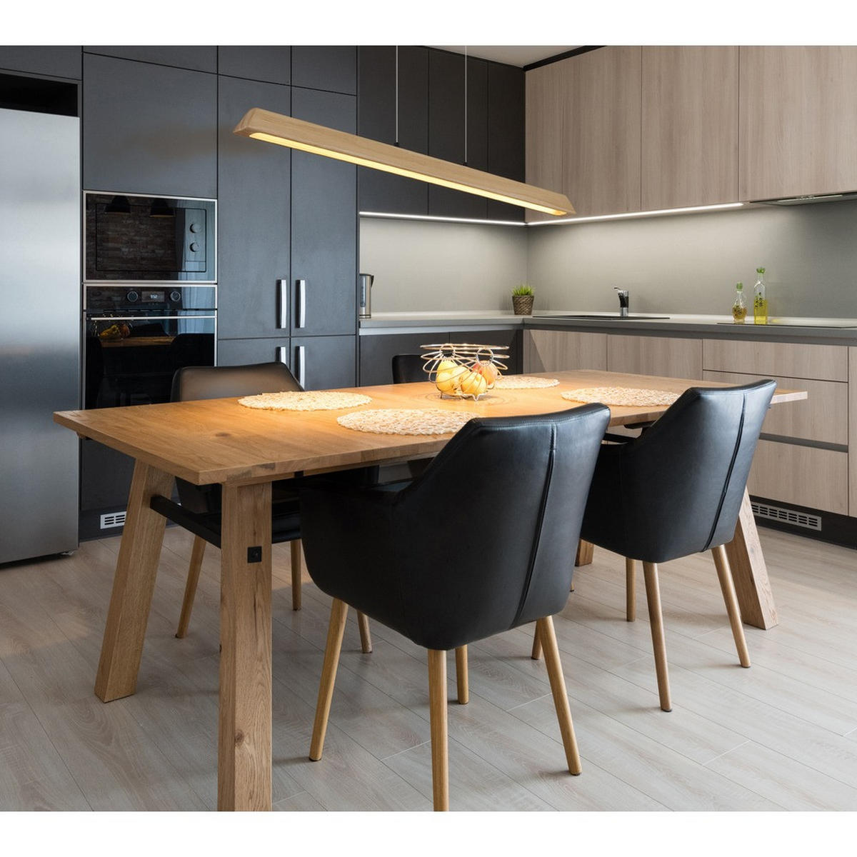 PENDELLEUCHTE MELBA, LED, Metall, Schwarz, dimmbar - Schwarz, Holz (115/5.5/150cm) - Globo Lighting