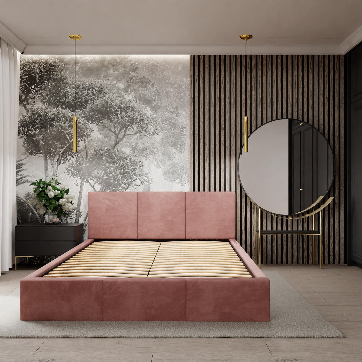 POLSTERBETT mit Stauraum Altrosa 120x200cm Kopfteil 88cm - Altrosa, Holzwerkstoff/Textil (120/200cm) - Muralo