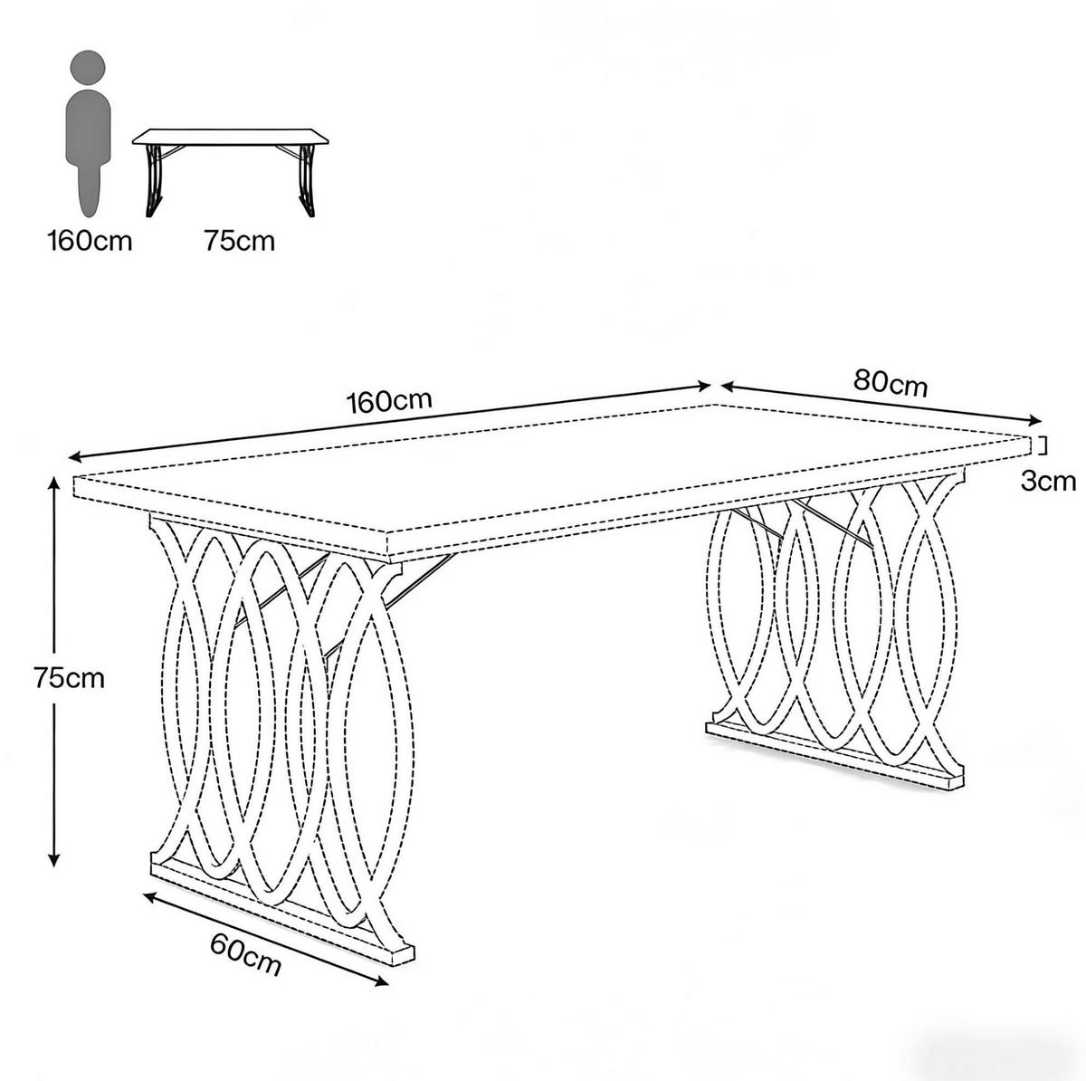 SCHREIBTISCH 160 x 80 cm Marmoroptik Weiß Gold - Weiß, Metall (160/80/75cm) - Meubliv