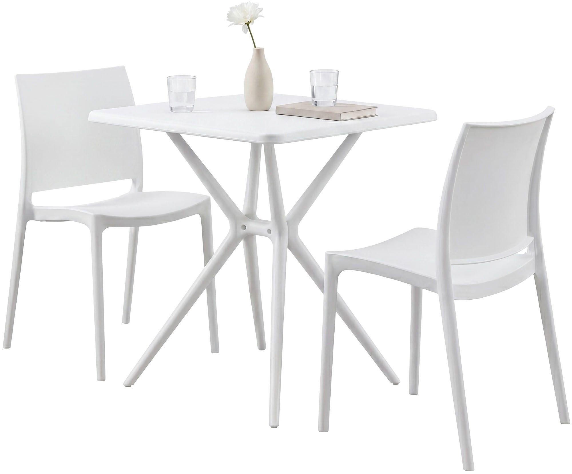 GARTENMÖBEL-SET Greta 2 Stühle 156x72x81cm Kunststoff Weiß Balkonset - Weiß, Kunststoff - DELUKE