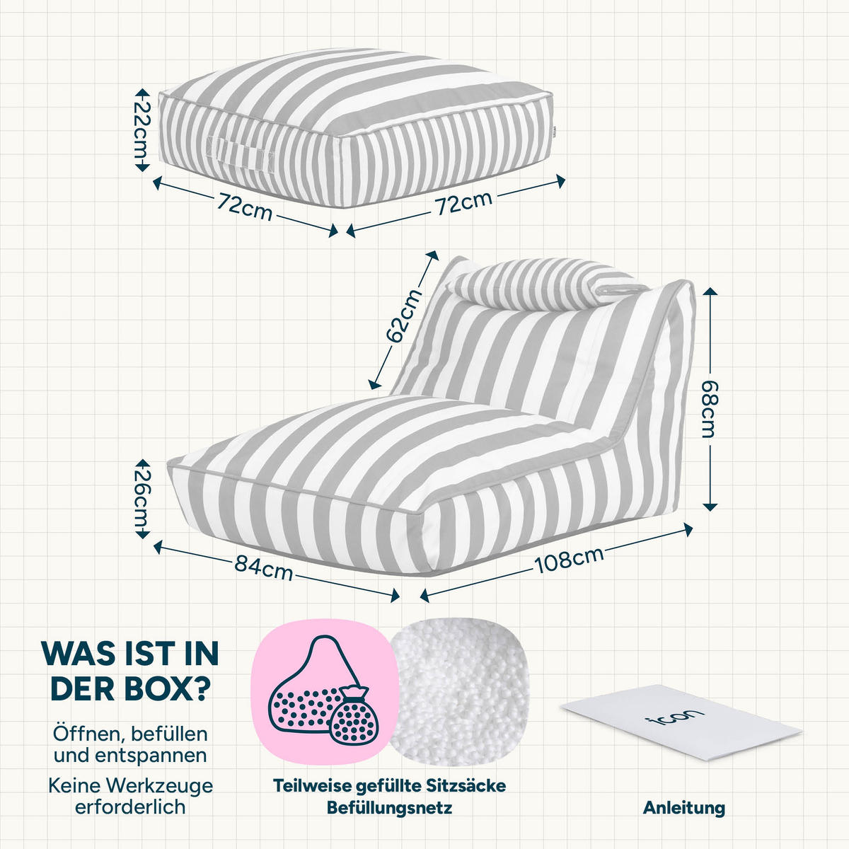 SITZSACK Outdoor mit Bodenkissen Nova - Olivgrün, Textil (84/68/180cm) - icon