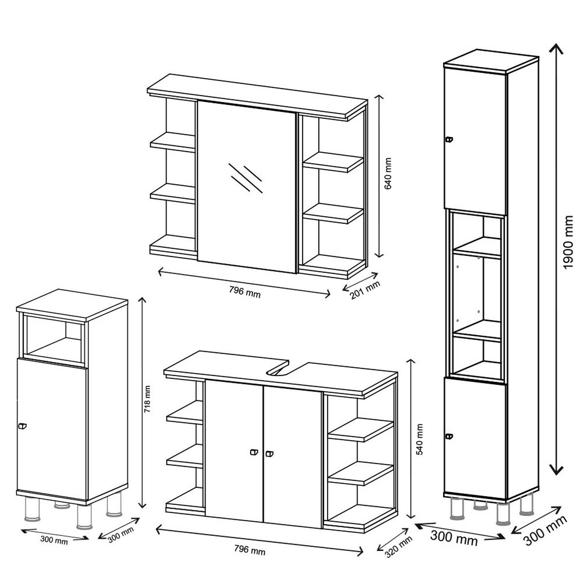 BADMÖBEL-SET Aquis Weiß/Sonoma 4 Teile - Weiß, Holzwerkstoff (79.6/64/32cm) - Vicco