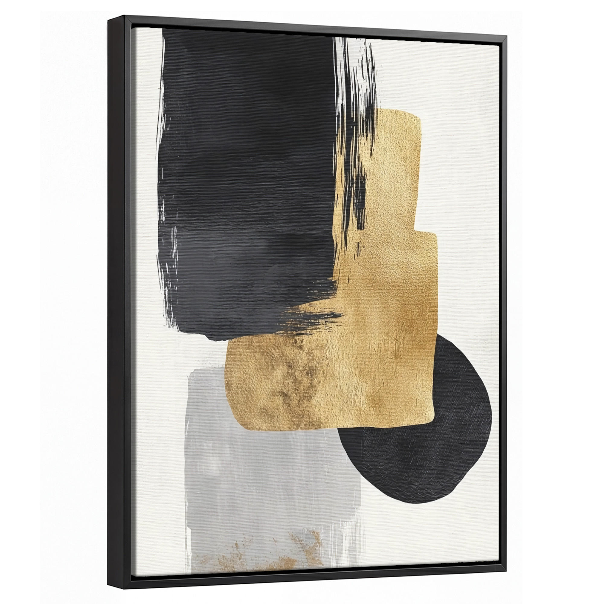 LEINWAND Bilder mit Rahmen - Gold - Rechtecke - Kreise - Abstrakt - 30x40 - Weiß, Textil (30/40cm) - MuchoWow