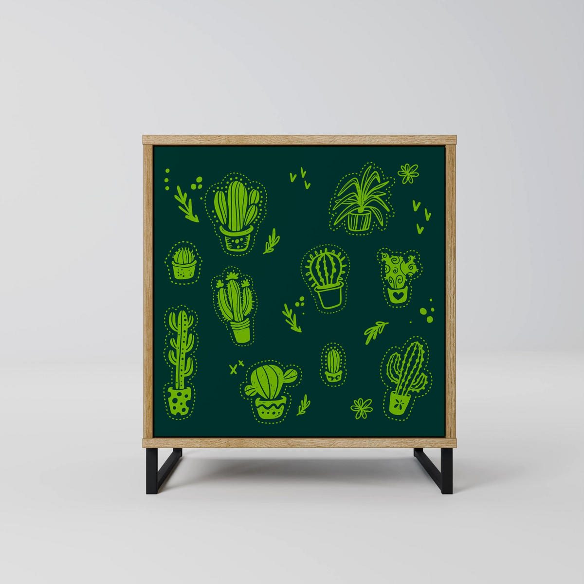SIDEBOARD DESERT GREEN, Eichefarben, 57,5x42x70,5 cm, Schwarze Metall-Sternfüße - Eichefarben/Multicolor, Holzwerkstoff/Metall (57.5/70.5/42cm) - SpaceRebels