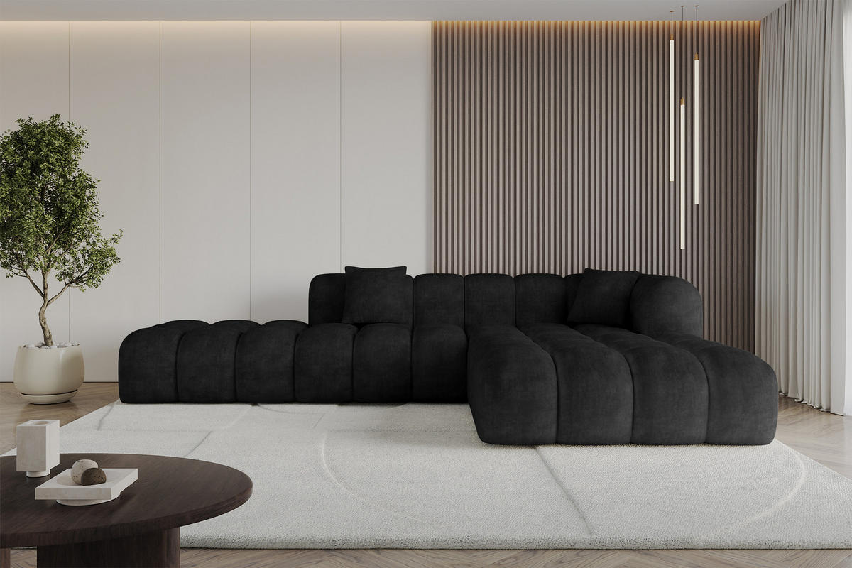 ECKSOFA Ottomane Rechts OLEA-L2 - 289x176x71 cm Schwarz - Schwarz, Holzwerkstoff/Kunststoff (289/176cm) - ALTDECOR