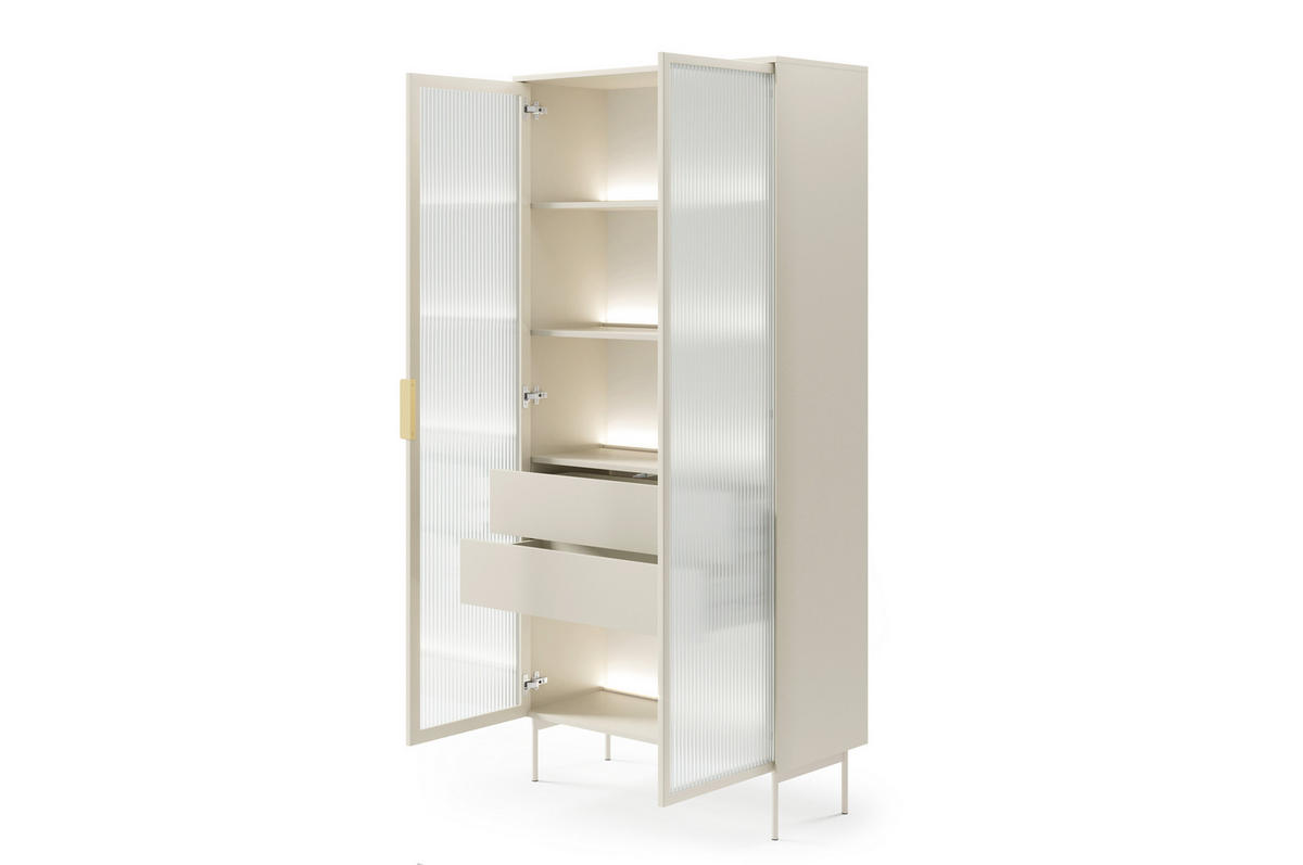 VITRINE, Kaschmir, 91,5 x 194,6 x 39,3 cm - Beige, Holzwerkstoff/Metall (91.5/194.6/39.3cm) - 3XE LIVING