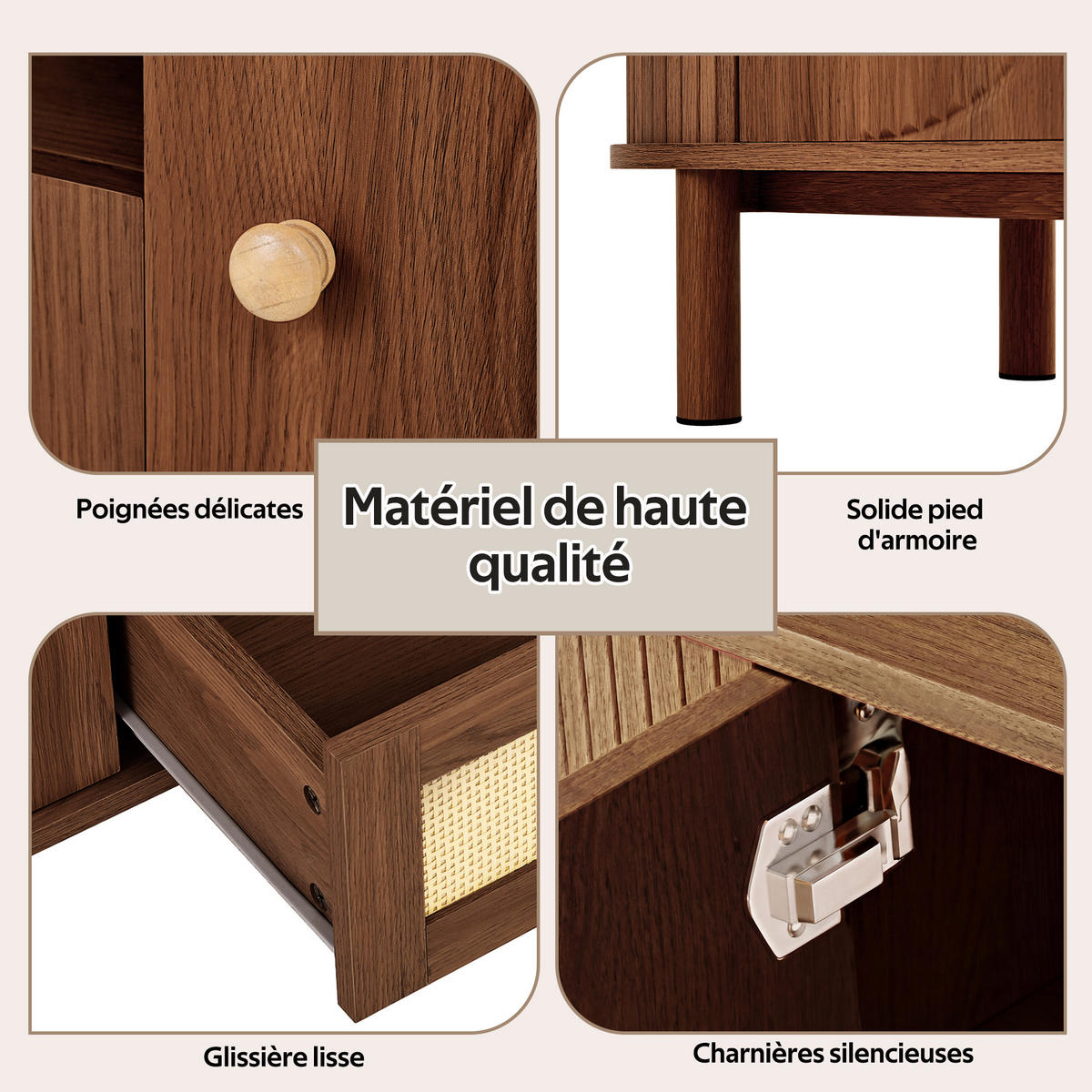 LOWBOARD DE-40199 mit Rattan-Schubladen Nussbaum - Walnussfarben, Holzwerkstoff (175/51/36cm) - ComfortXL