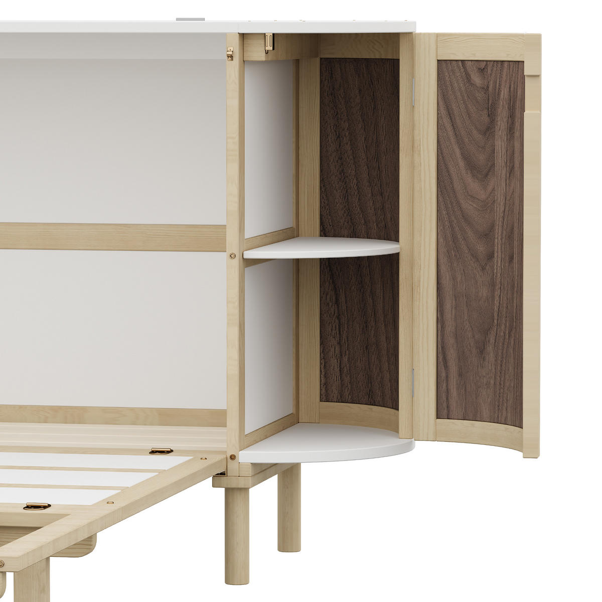 SCHRANKBETT 140/200 cm Holz geflochten mit praktischen Staufächern - Naturfarben, Holzwerkstoff (140/200cm) - OKWISH