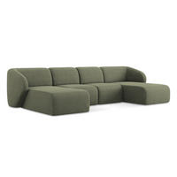 WOHNLANDSCHAFT Bouclé Stoff Grün - Schwarz/Olivgrün, Holzwerkstoff/Kunststoff (370/74/170cm) - Makamii