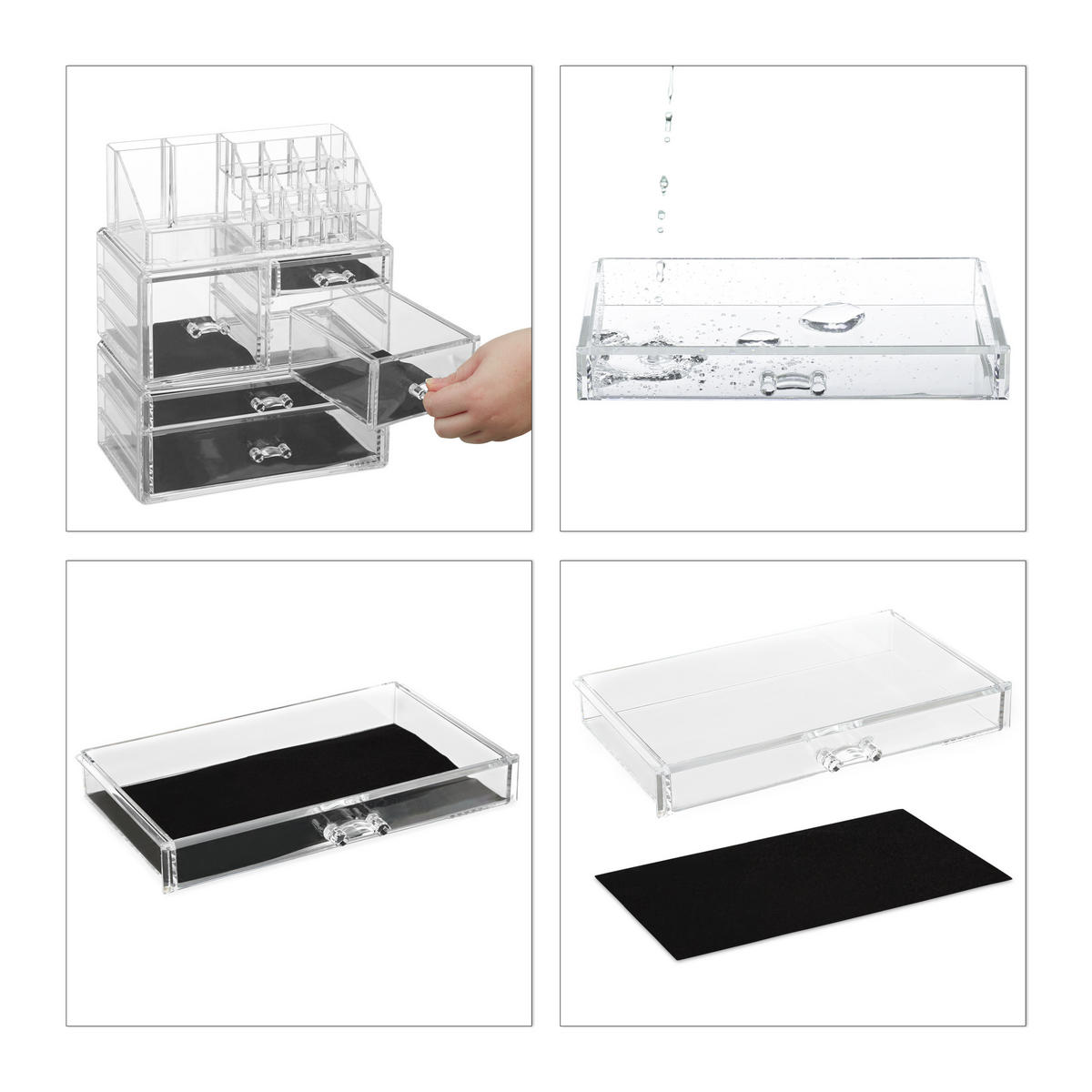 MAKEUP Organizer - Transparent, Kunststoff (23.5/29.5/14cm) - Relaxdays