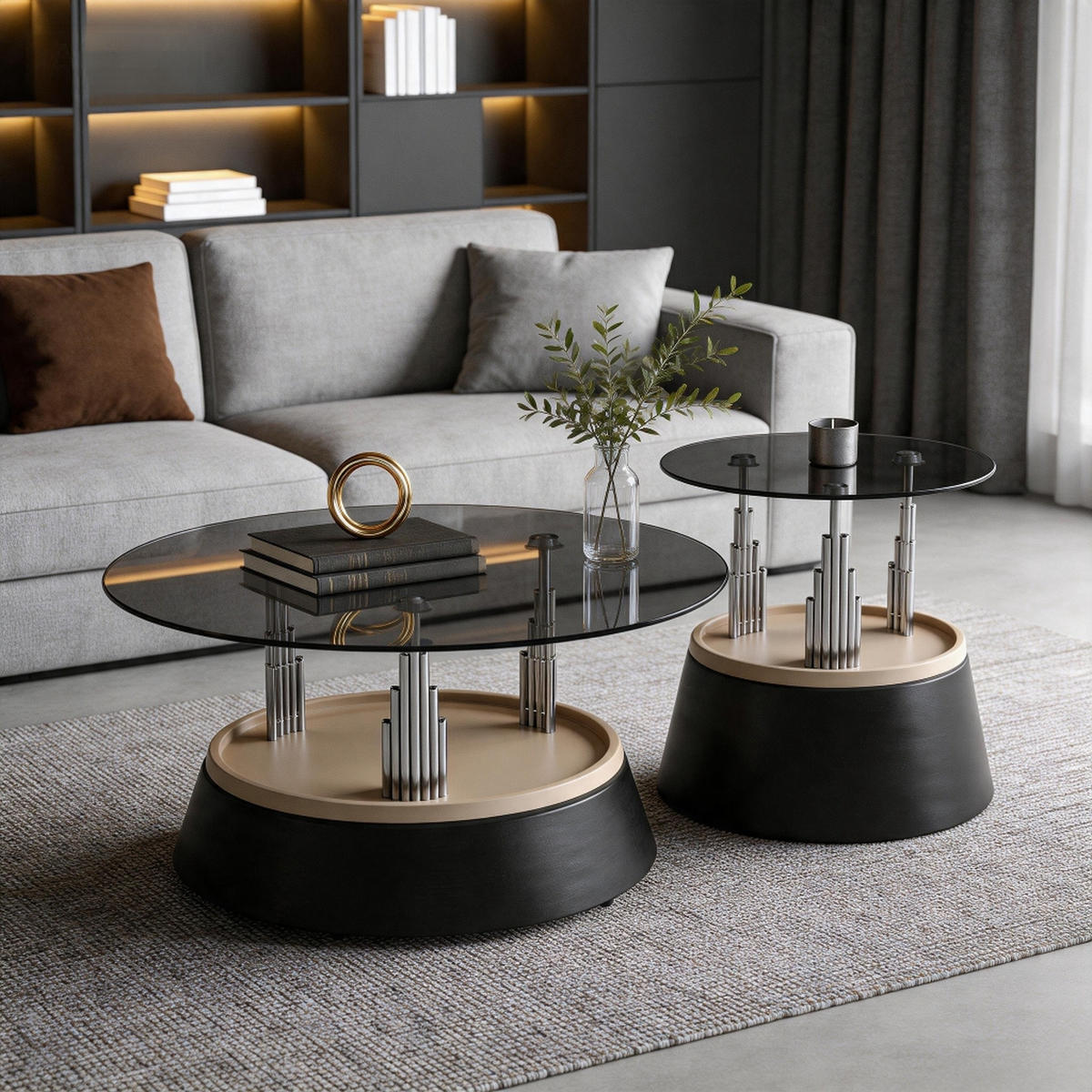 COUCHTISCH-SET DE-37352 2er-Set mit Glasplatte und Nesting-Design Schwarz - Schwarz, Metall (70/48/60cm) - ComfortXL