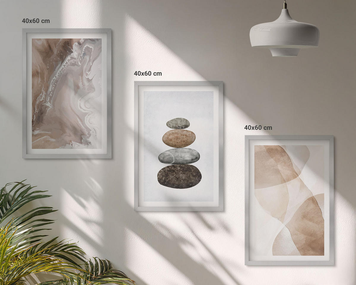 BILDER SET 3er Set - 40x60 cm Silberner Rahmen - Abstrakte Pastellformen - Silberfarben, Kunststoff (40/60cm) - TULUP