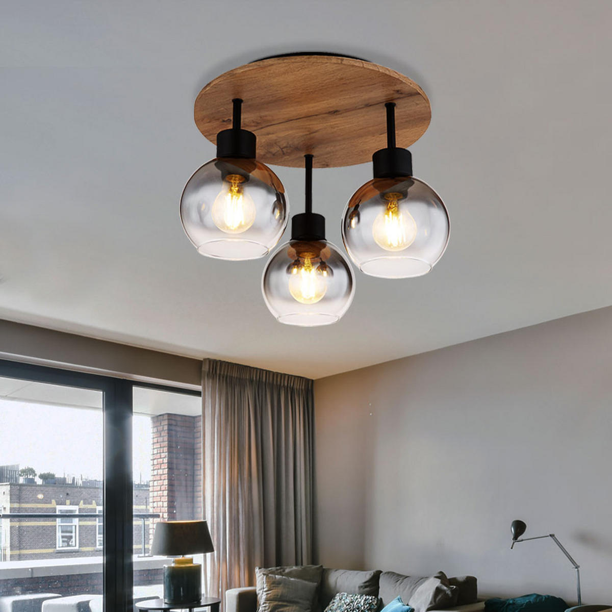 DECKENLEUCHTE MDF Braun Rauchglas - Braun, Glas (38/38/30cm) - Globo Lighting