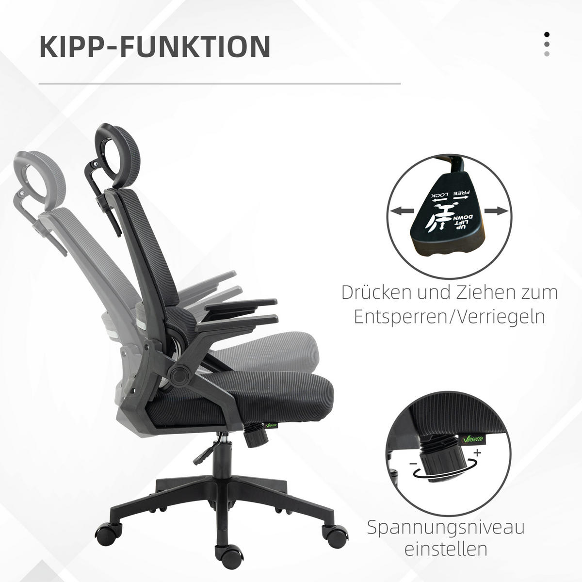 BÜROSTUHL höhenverstellbar mit Kopfstütze Schwarz - Schwarz, Kunststoff (61/119/58cm) - Meubliv