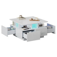 COUCHTISCH mit 4 Schubladen 70 x 70 cm Hochglanz Weiß mit LED - Weiß, Holzwerkstoff (70/70/40cm) - Meubliv
