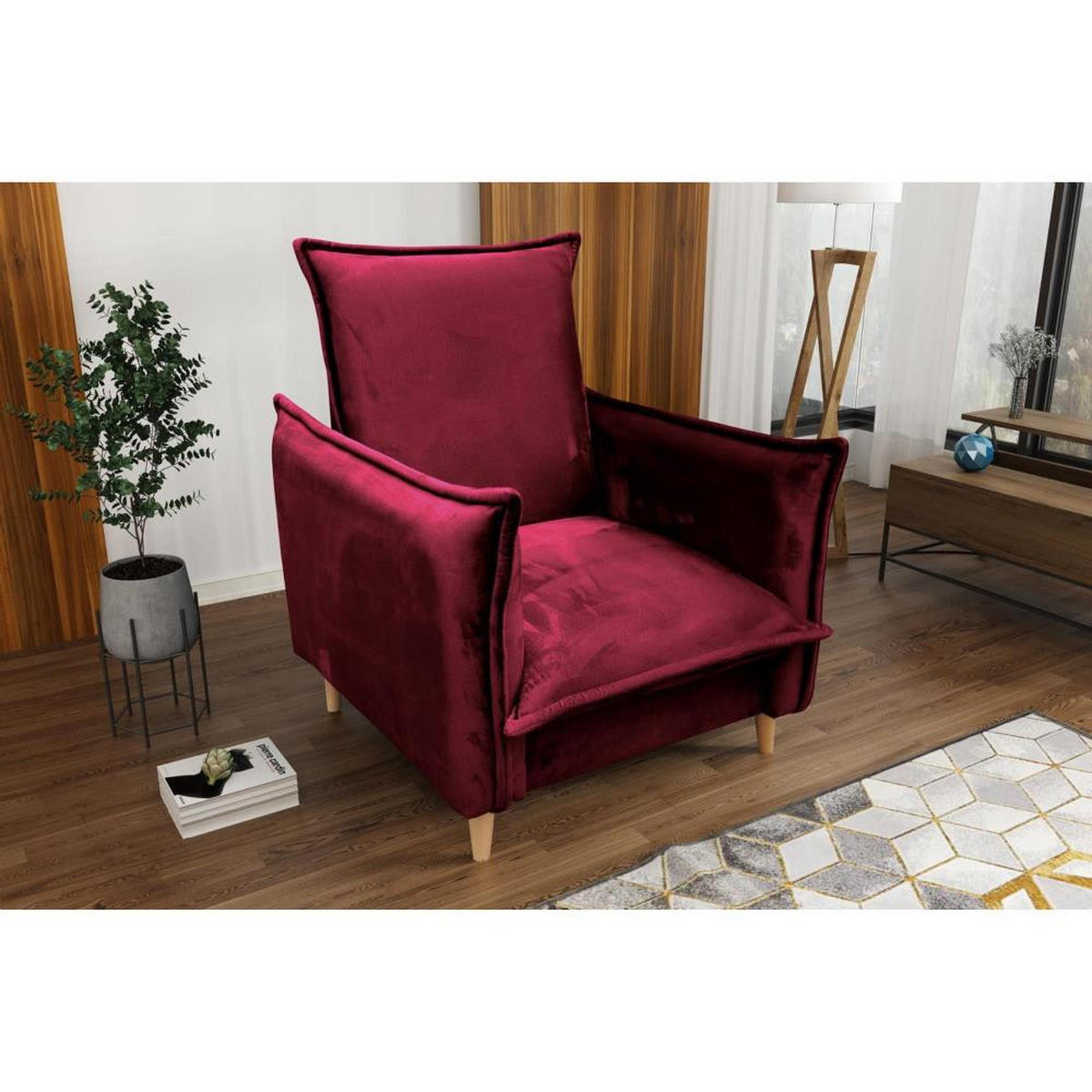 RELAXSESSEL Pillow bordeaux mit Buchenbeinen - Bordeaux/Buchefarben, Textil (84/95/88cm) - Beautysofa
