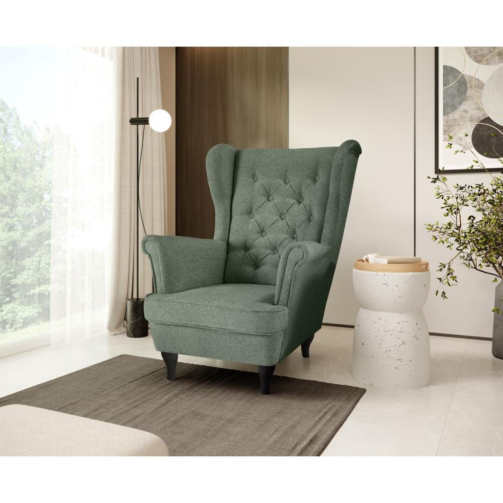 CHESTERFIELD-SESSEL Falco grün mit Wenge Holzbeinen - Waldgrün, Holz/Textil (82/102/92cm) - Beautysofa