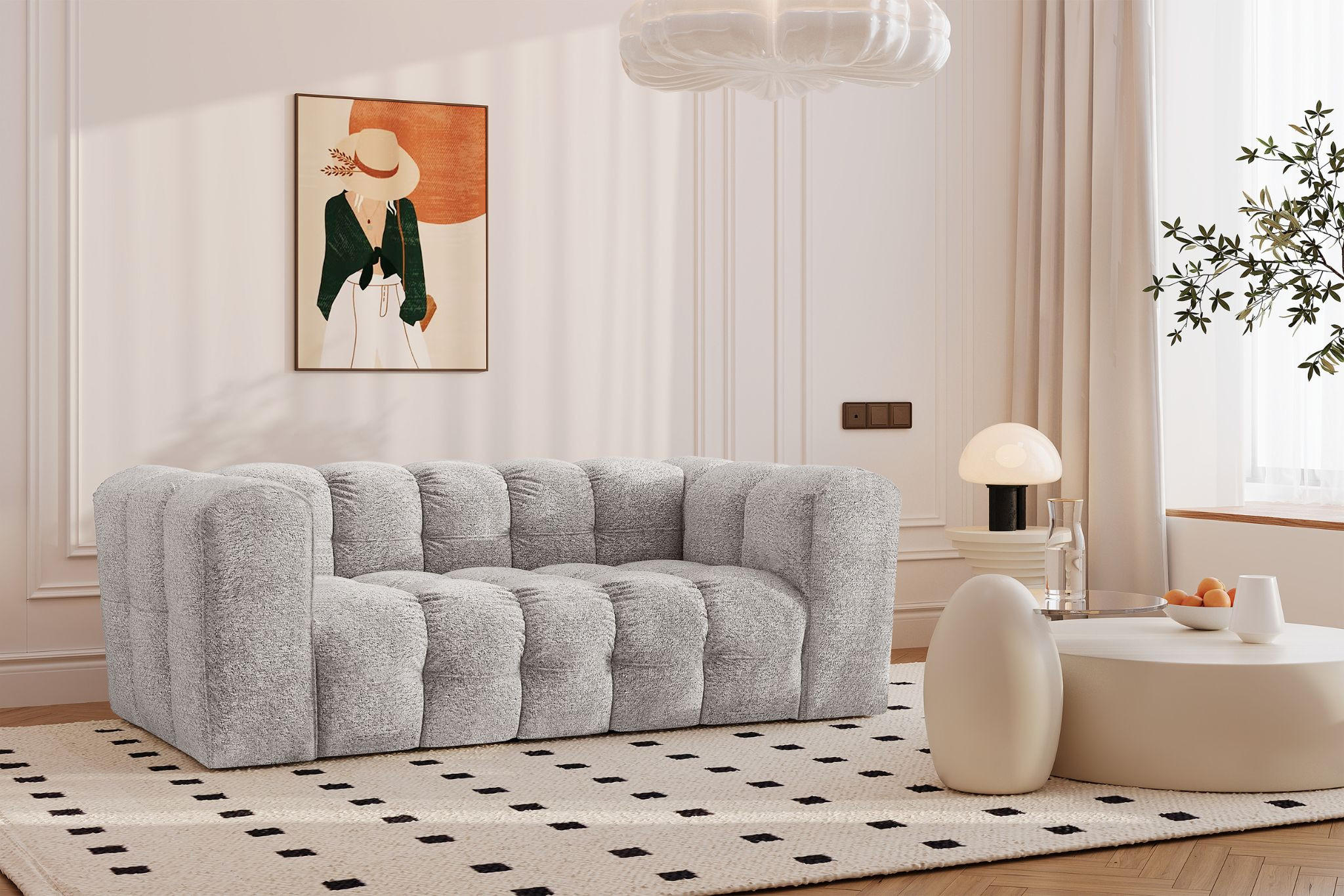 SOFA 2-Sitzer, Komfort, BALOO, stoff Schenille & Bouclé, Hellgrau - Hellgrau, Holz (196/75/106cm) - Kaiser Möbel