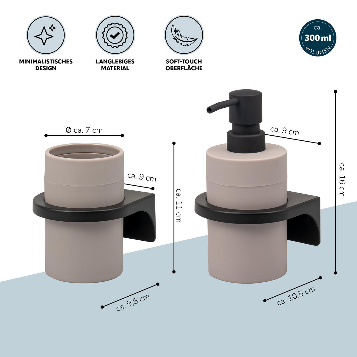 BADACCESSOIRESET SAVONA Softtouch (2er-Set) - Taupe, Kunststoff (7/16/9cm) - bremermann